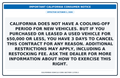 California SB 766 dealership notice printed on an 11 x 17 rigid plastic sign
